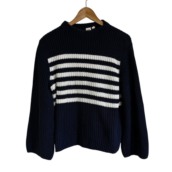 GAP Striped Knit Sweater Mock Neck‎ Cotton Blend Pullover Top Women's M - Picture 1 of 7